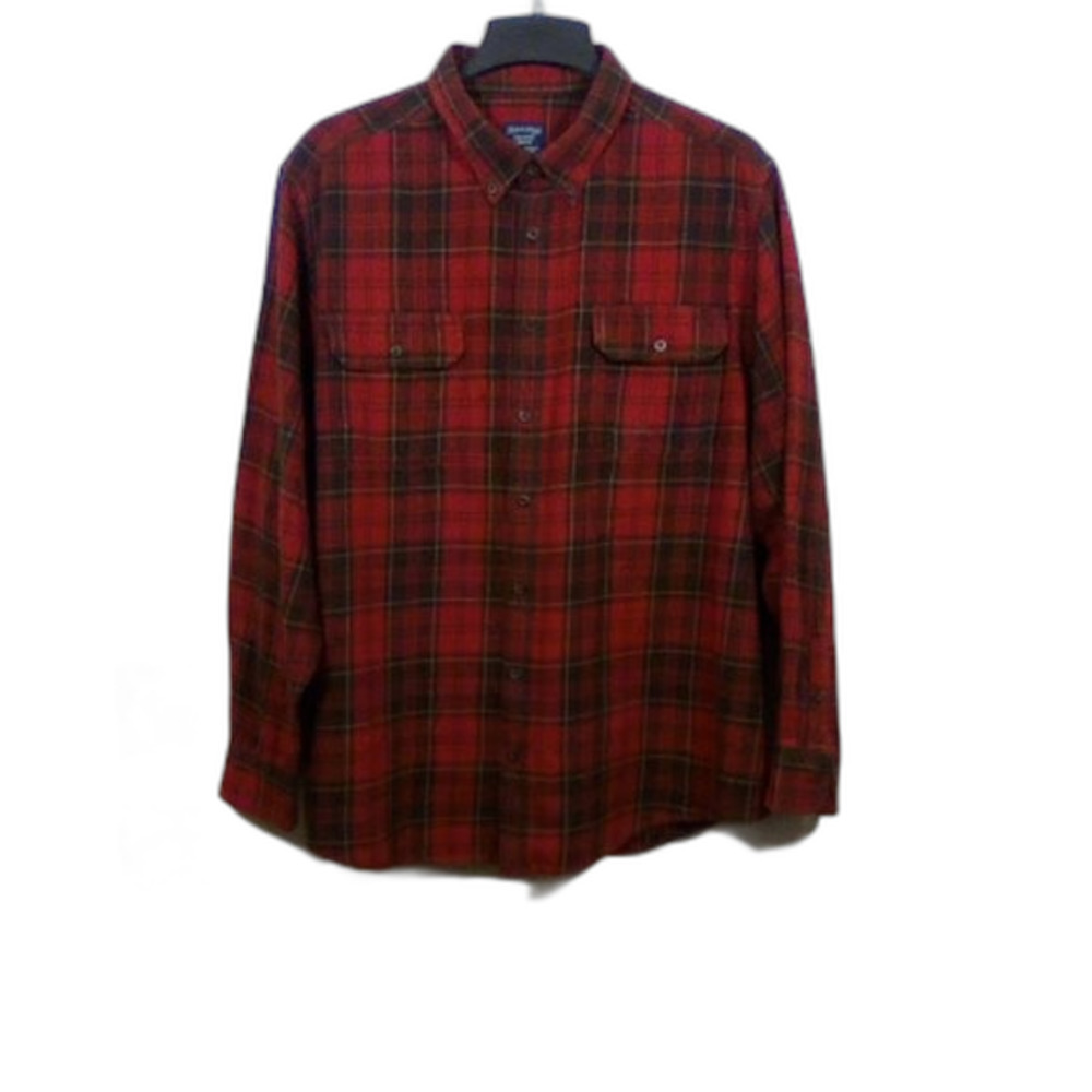 Faded Glory Mens 2XL Red/Black Plaid Long-sleeve Flannel Shirt Button Collar - Picture 2 of 12